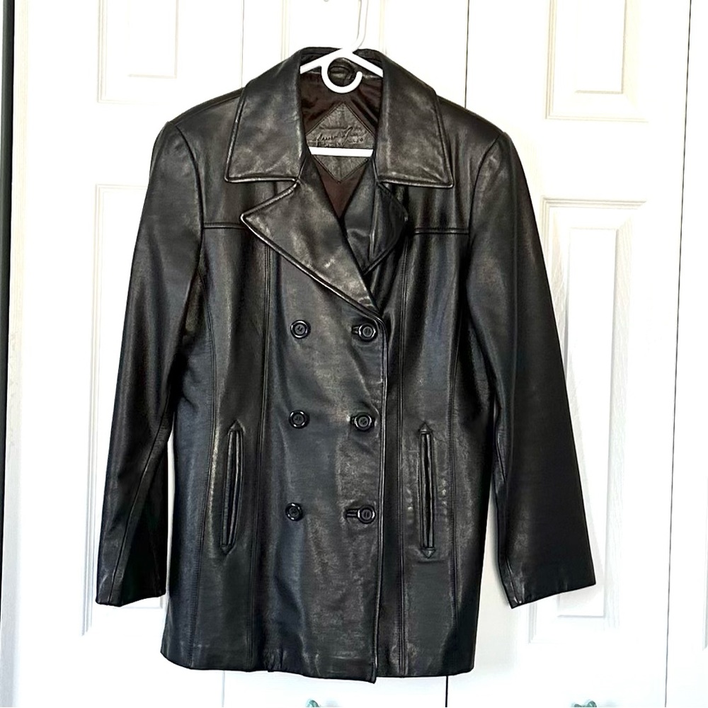 Jacqueline Ferrar Leather Coat Jacket Blazer Dark Brown Sz Med - Picture 2 of 10